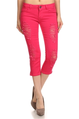 Distressed Capri Pants COC48D-Fushia (12 pc)