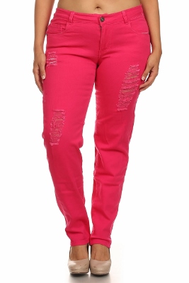 Plus Size Distress Pants COPB-D-Fushia (12 pc)