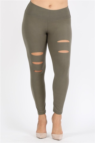 Plus Size Ripped High Waist Legging Pants DL-400-OLIVE (6 PC)