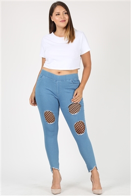 PLUS SIZE HIGH WAIST DISTRESSED JEGGINGS  DV002PLUS-LIGHT-BLUE (6 PC)