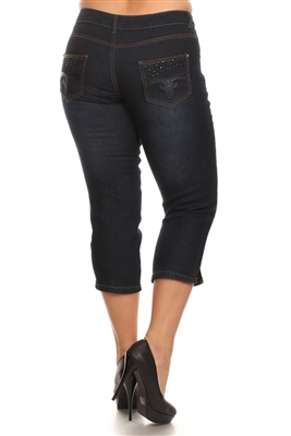 Wholesale Plus Size Denim Capri Pants ECB-114D-Navy (12 pc)