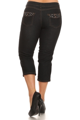 Wholesale Plus Size Denim Capri ECB-117D-Black (12 pc)