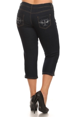 Wholesale Plus Size Denim Capri Pants ECB-120D-Navy (12 pc)