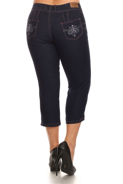 Wholesale Plus Size Denim Capri Pants GCB-203-NAVY-12PC