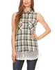 Plaid Front Pocket Laced-Hem Top HT-237-Green