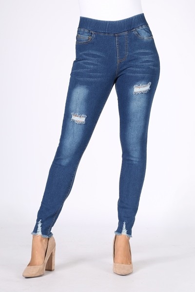 Mid-rise Distressed Denim Jeggings JVE1003-MED-BL(6PC)