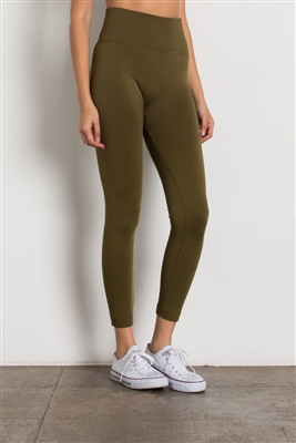 High-Waist Fleece Leggings-LGHA-101-OLive (10pc)