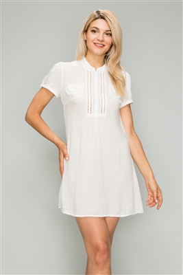 WOVEN Button Up Short Dress-M6378-Off-Wth-(6 PC)