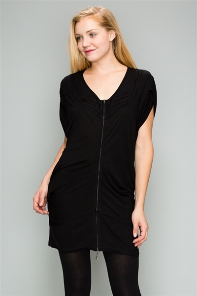 Knit Zipper Front Tunic Dress M6777-BLACK (6 PC)