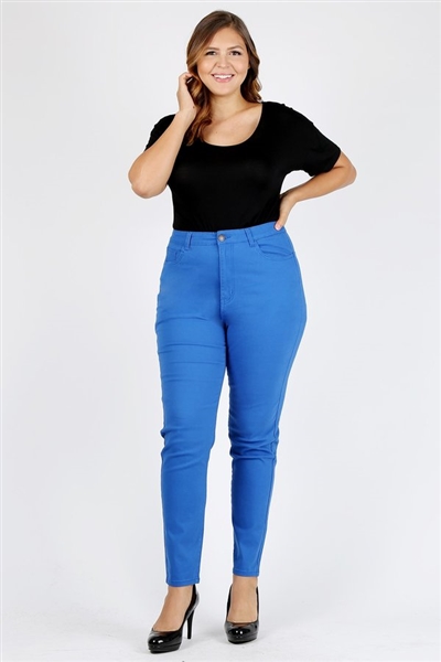 Plus Size colored High Waist Twill pants NSPB-801-Royal