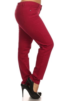 Plus Size Cotton Stretch Pants NSPB107-Burgundy