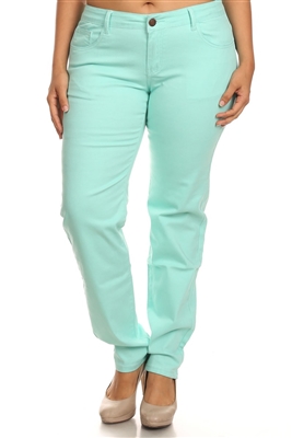 PLUS SIZE COTTON STRETCH PANTS NSPB107-MINT