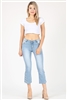 PLAID CONTRAST KICK FLARE CROPPED JEANS P8002