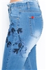 Frayed waist-Embroidered Raw hem denim JEANS P8009