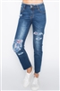 Patchwork  CROPPED distressed denim JEANS P8011