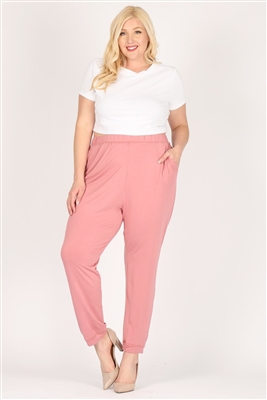 High Waist Plus size relaxed fit pants 87001X-Mauve(6 PC)