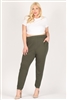 High Waist Plus size relaxed fit pants 87001X-Olive(6 PC)