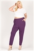 High Waist Plus size relaxed fit pants 87001X-Plum-(6 PC)