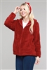 Faux Fur Teddy Bear Zip Up Hoodie Jacket PJJ-003-Burgundy