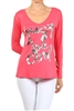 Wholesale V-neck Screen Printed Top PRR-8264-Coral