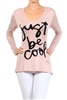 Wholesale V-neck Screen Printed Top PRR-8264-Pink