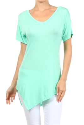 Wholesale V-neck Short Sleeve Asymmetrical Top-PRR-8489-Mint