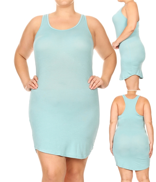 SOLID SLEEVELESS PLUS TANK DRESS-RS-188X-BLUE (6 pc)