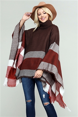 Women Pull over color-blocked poncho SHA-3151-Mocha-