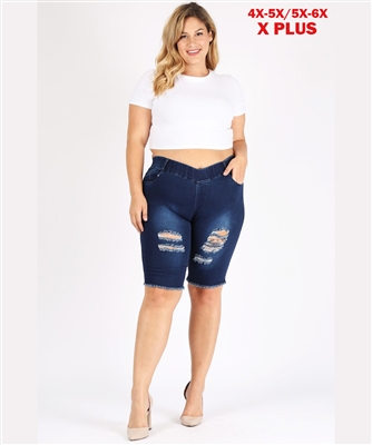 4X to 6X Plus Size Pull-on distressed Bermudas TBB3001