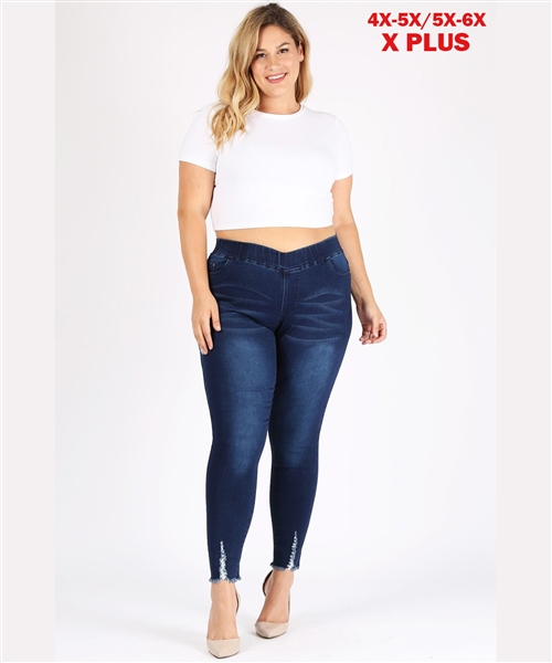 Women's Plus Size Mid-Rise Jeggings. (6 Pack) • Faux front button closure •  Mid rise • 5 Pockets • Faded color accents • Skinny leg • Super soft,  stretchy • Pull up