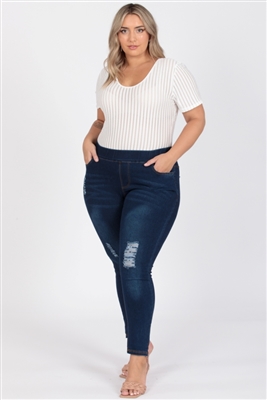 Plus Size Mid-rise Denim Jeggings pants TYEP-030-Dark-Blue-(6-PC)