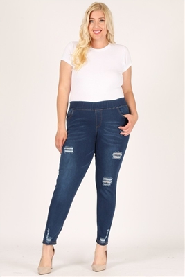 Plus Size Mid-rise Distressed denim Jeggings TYEP-7207 MD-BL(6 PC)