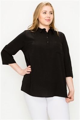 Plus size Koshibo Polo top WT808X-Black-(6 PC)