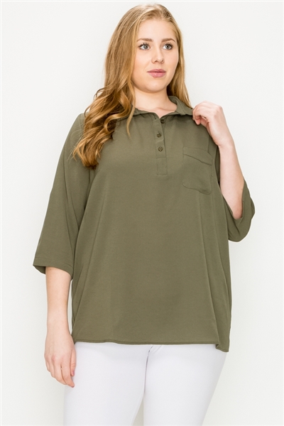 Plus size koshibo polo tops