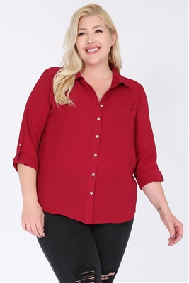 Plus size Koshibo Blouse Top WT810X-Burgundy-(6 PC)