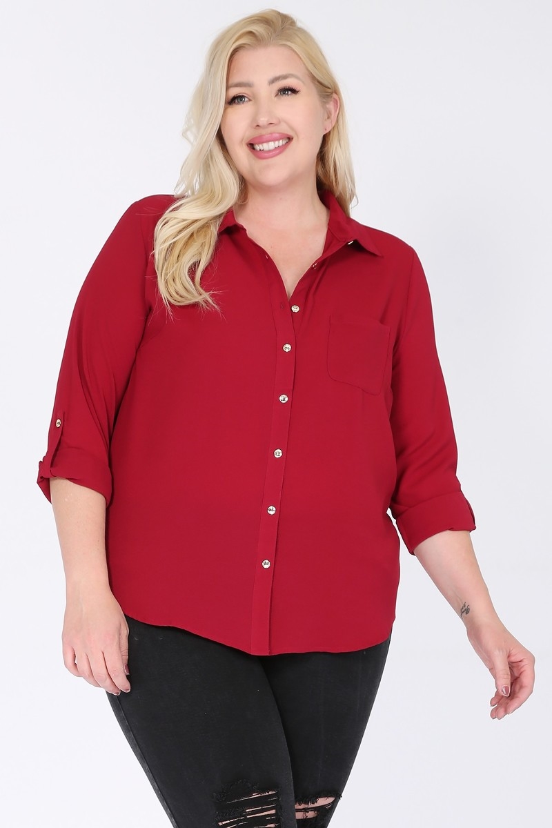 Plus size Koshibo Blouse Top WT810X-Burgundy-(6 PC)