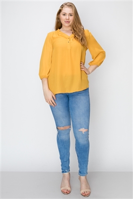 Wool Dobby Henley Plus Top WT817X-Mustard-(6 PC)