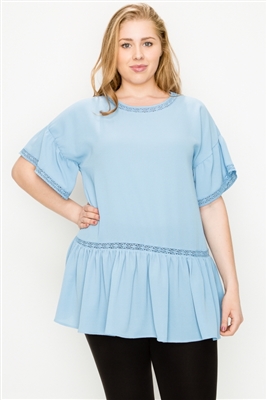 Plus size Koshibo Crochet Ruffled top WT820X-Denim-Blue(6 PC)